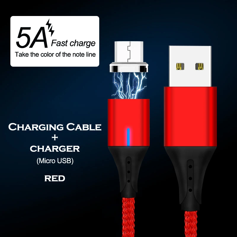 Red Micro USB 5А Магнитный супер быстрый зарядный кабель Micro usb type C для huawei Lite P9/P10/P20 USB C для Iphone xiaomi Быстрая зарядка USB кабель - Цвет: Red Micro USB