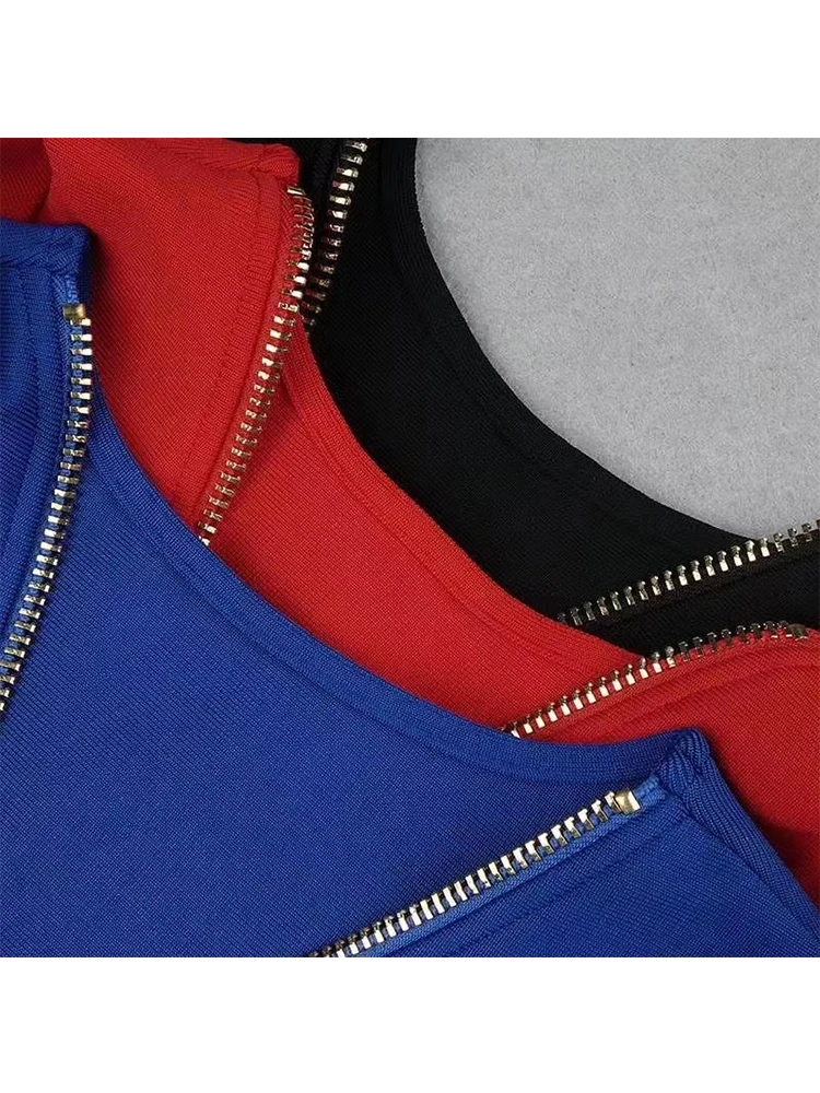 

Solid color two-sided wear metal zipper sexy deep V-neck solid color stretch metal hip bag bandage dress ladies autumn new style