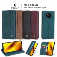 pola card holder case for xiaomi x3 nfc 10t pro 10t lite poco m3 retro classic magnetic leather flip wallet case cover