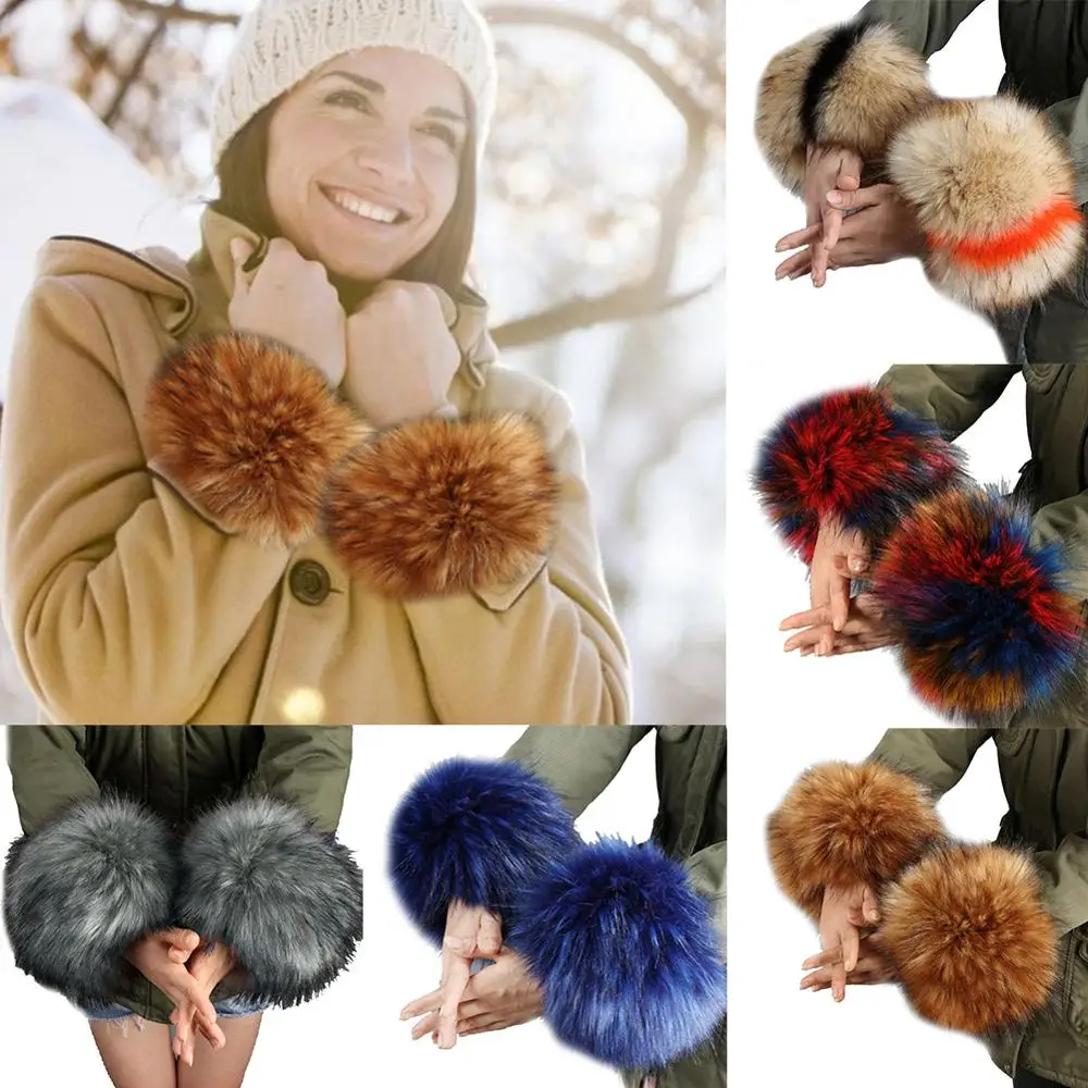 APair из искусственного меха набор наручных манжет теплый рукав браслет на