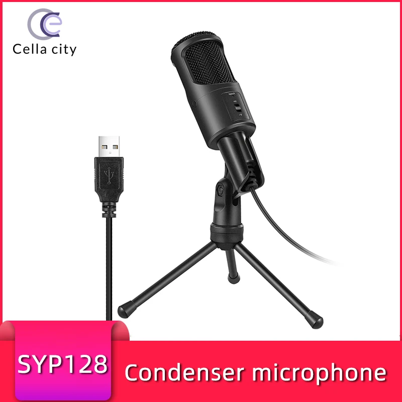 CELLA CITY USB Condenser Microphone Live Streaming PC gaming Wired Microphone Professional Recording Equipment Desktop Mic