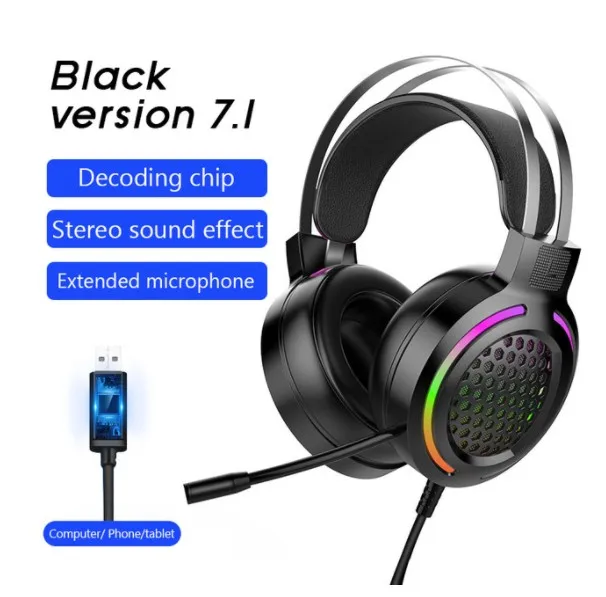 

Gaming Headset Ear Buds Earphone Wired Headphone 7.1Surround Stereo Sound Headsets with Mic LED Light for PC Gamer