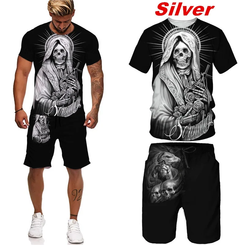 

3D short-sleeved casual sports T-shirt accessories fashion sports suit 2021 new summer sports suit men's suit