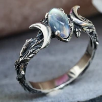 2021cute woman rings korean fashion gothic accessories moonstone bohemian retro crescent ring gold jewelry engagement ring mujer