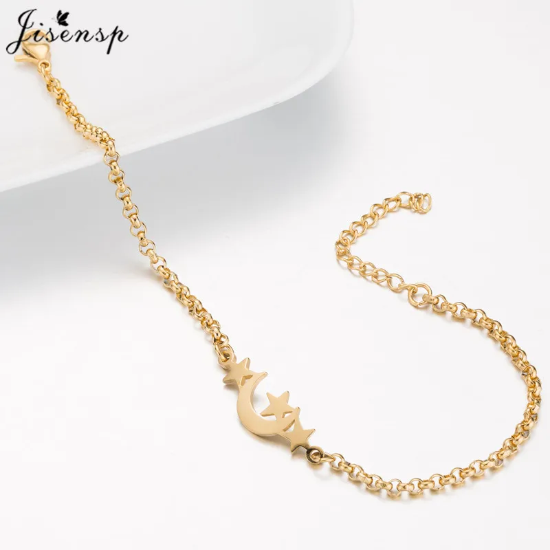 Jisensp Korean Style Moon and Stars Stainless Steel Bracelet Fashion Jewelry for Women Girls Delicate Star Luna Charm | Украшения и