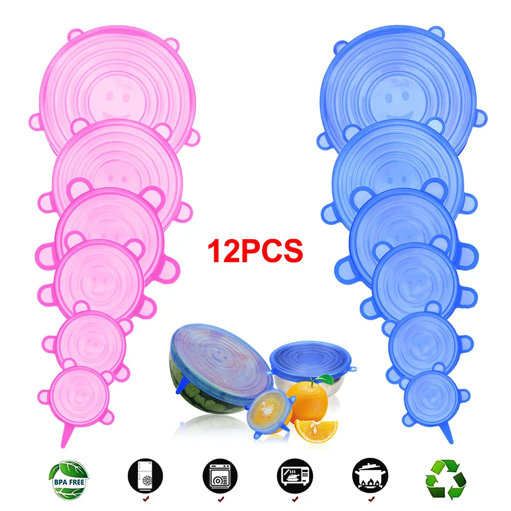 6/12 шт. Многоразовые Силиконовая крышка для еды крышки растягивающиеся из