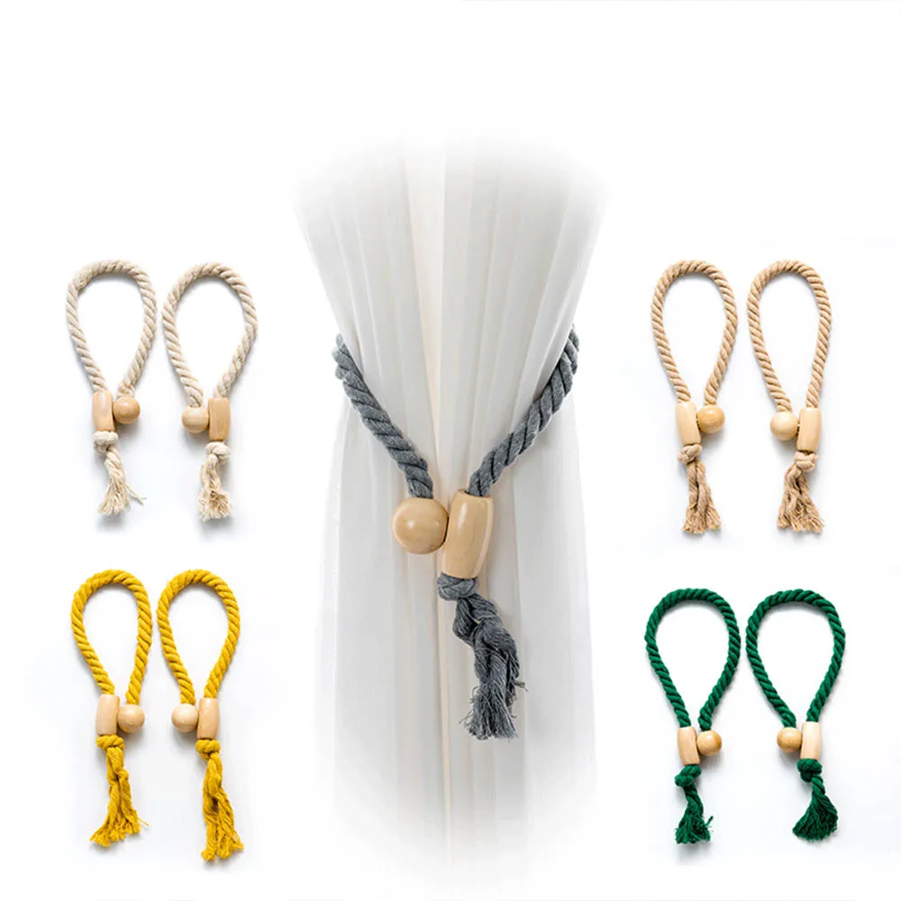 

New Cotton Rope Wood Curtain Magnetic Buckle Window Screen Bandage Modern Minimalist Creative DIY Curtain Buckle Home Decoration