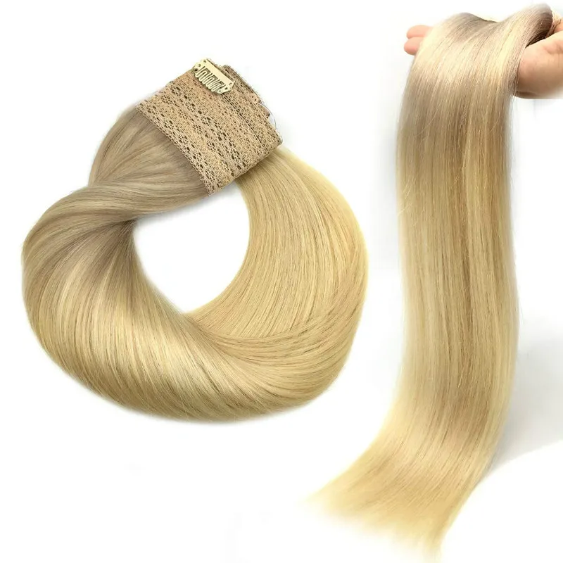 Halo-extensiones de cabello humano, línea de pescado, liso, Invisible, cable oculto, Rubio degradado, Remy dorado