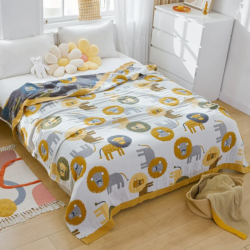 Offerte Coperta Carina Puro Cotone Leone Cuore Stampato Estate Bambini Adulto Ufficio Casa Copridivano Biancheria Da Letto Tiro Morbido Trapunta Traspirante Da Viaggio