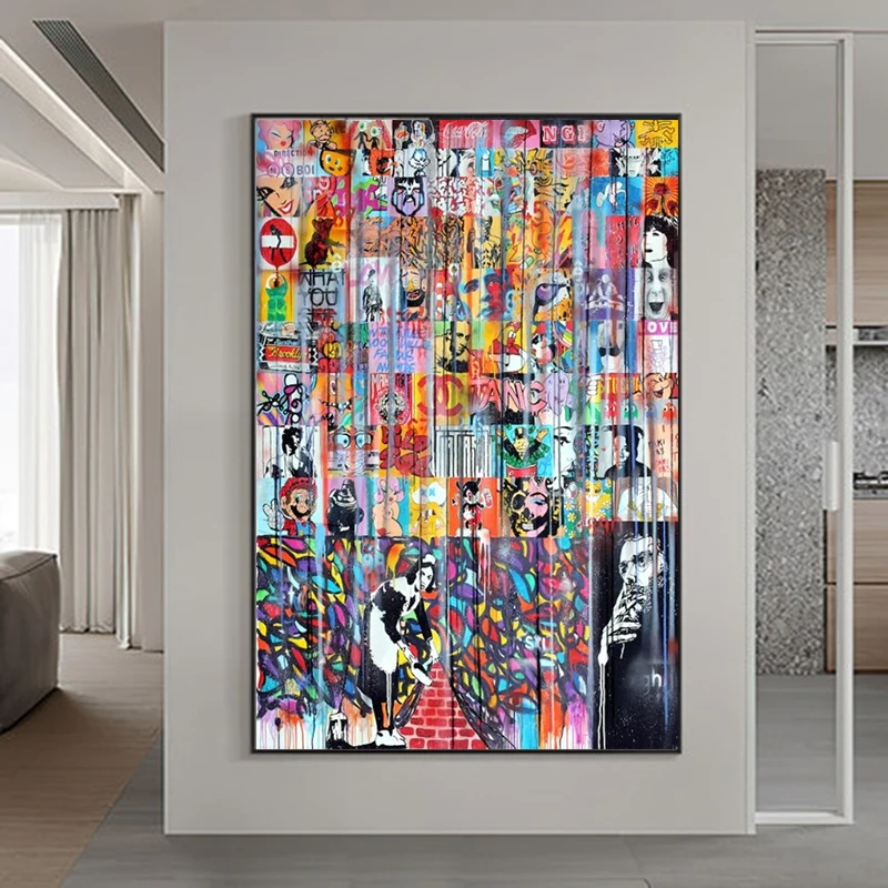 

Colourful Abstract Graffiti Collage Wall Art Poster Picture On Canvas Prints Funny Decorative Painting Artwork For Living Room