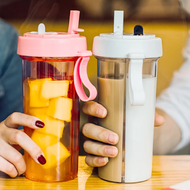 Портативная креативная бутылка для воды с двумя соломинами уличная Дорожная