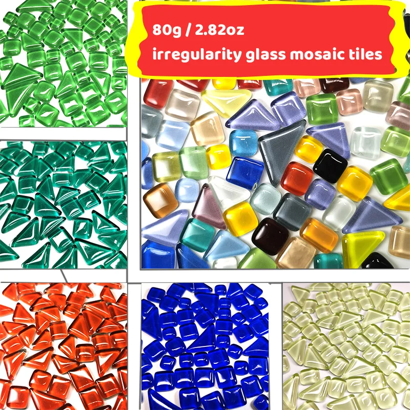 

80g/2.82oz (Approx. 55pcs) Irregular Shape Glass Mosaic Tiles Colorful Mosaic Craft Materials DIY Mosaic Stones Kids/Children