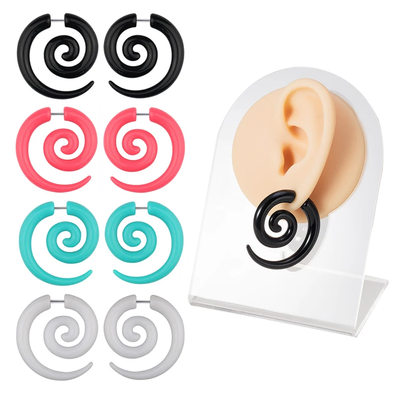 

2pcs Acrylic Fake Plug Tunnel Earrings Gauges Faux Spiral Taper Swirl Stud Cheater Stretcher Expander Ear Piercing Body Jewelry