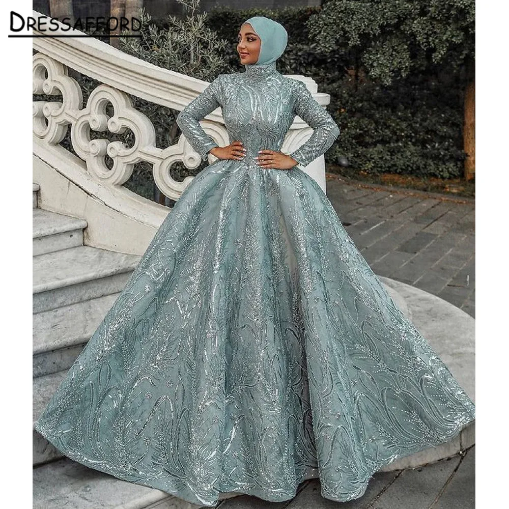 

Роскошные вечерние платья в мусульманском стиле, модель 2022 года, трапециевидные, с бисером, с длинным рукавом, для женщин, для вечеринок