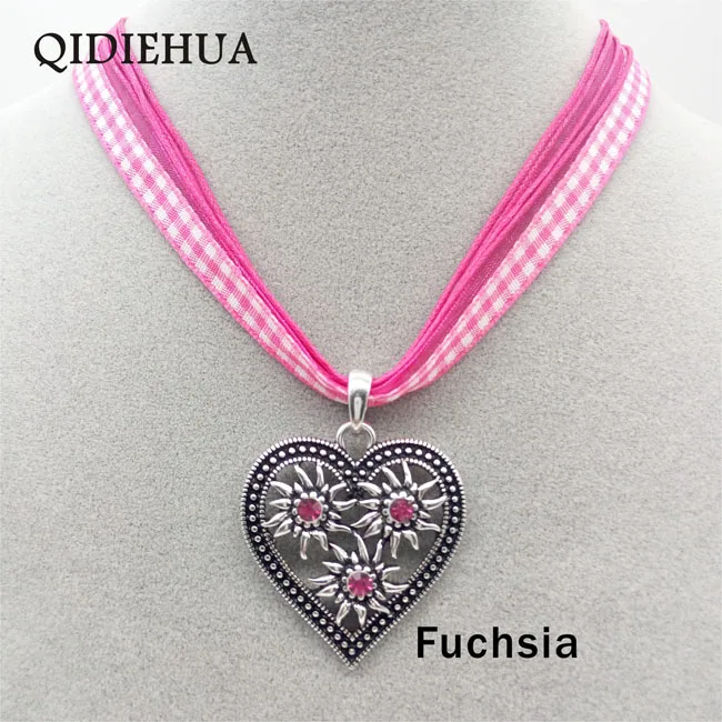 mx034 fuchsia QIDIEHUA модное колье на веревочке в стиле бохо, античное серебряное ожерелье в форме сердца эдельвейса, Подвеска для женщин, блестящие разноцветные стразы, ожерелье - Окраска металла: mx034 fuchsia