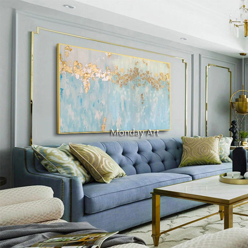 Модная ручная роспись маслом на холсте Золотая фольга абстрактная живопись