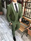 Мужские костюмы на заказ оливково-зеленые смокинги для жениха с вырезом на лацкане для жениха свадебный костюм для шафера 3 предмета (пиджак + брюки + жилет + галстук) C894