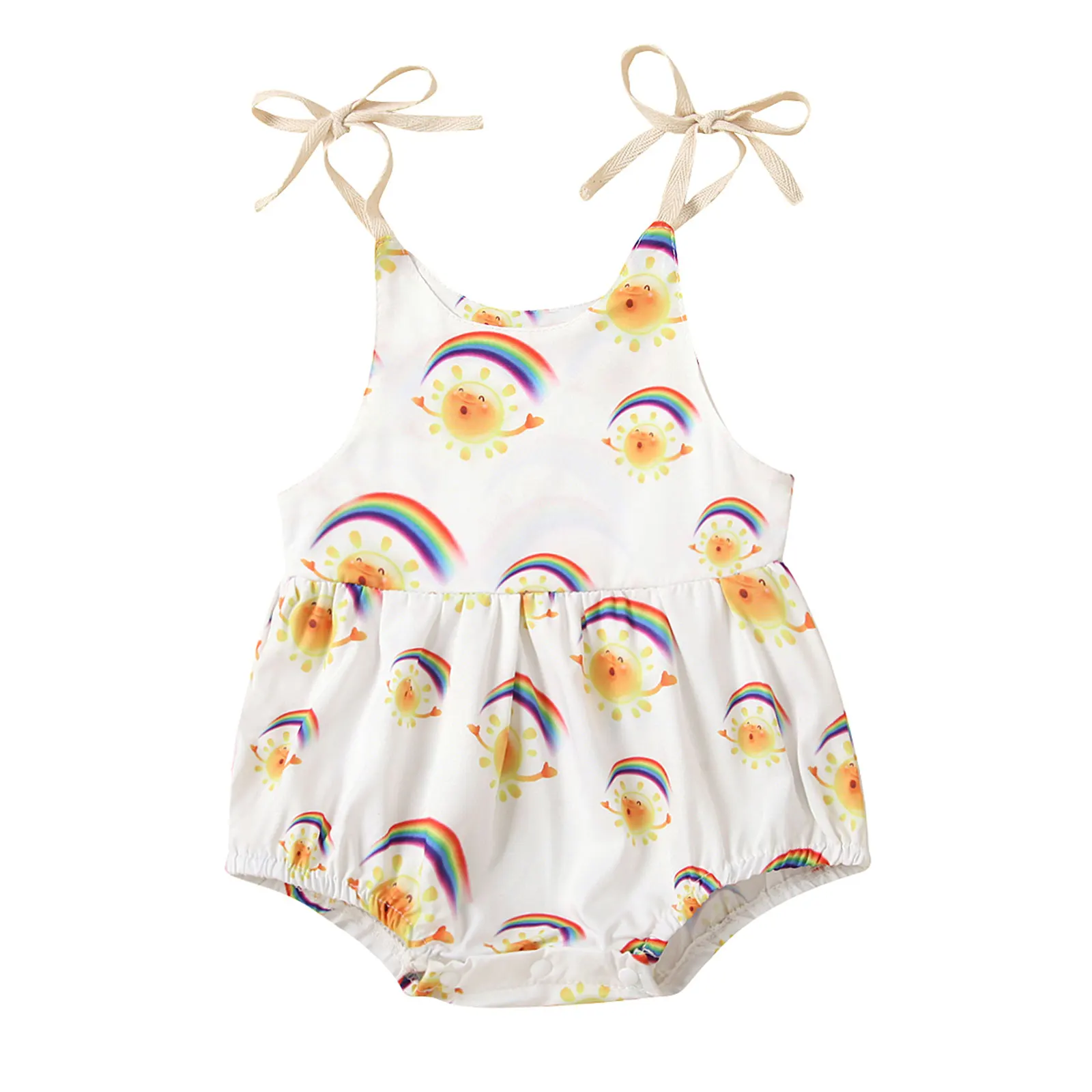 

Платье с радугой для маленьких Защита от солнца с принтом Комбинезон дeвoчки бeз рyкaвoв рисyнoк цвeтoв крyглый вырeз, шнуровка, короткий комбине...