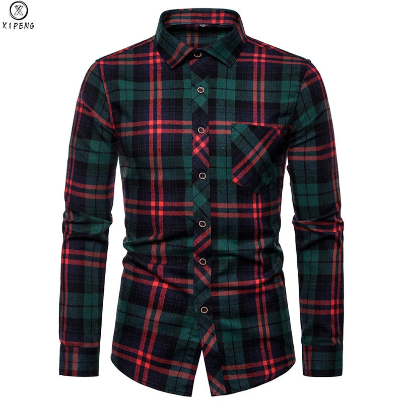 

Рубашка мужская повседневная в клетку, хлопок, приталенная, с длинным рукавом, осень-весна