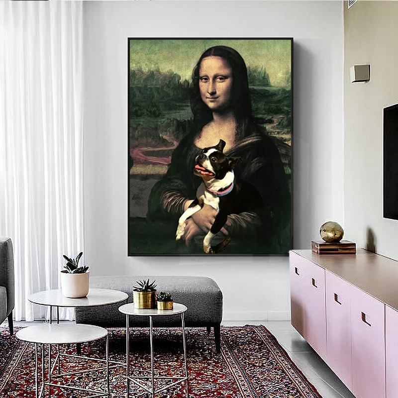 Известная картина маслом Мона Лиза улыбка и смешная собака холст картины принты