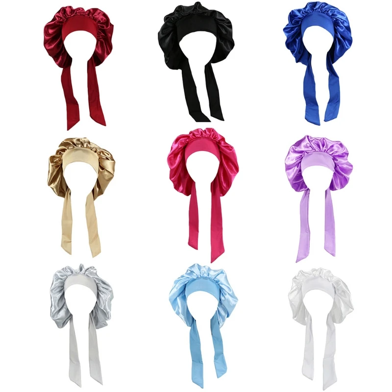 

Womens Polyester Shower Caps Night Sleep Cap Hair Bonnet Hat Head Cover Satin Turban Headscarf for Four Seasons