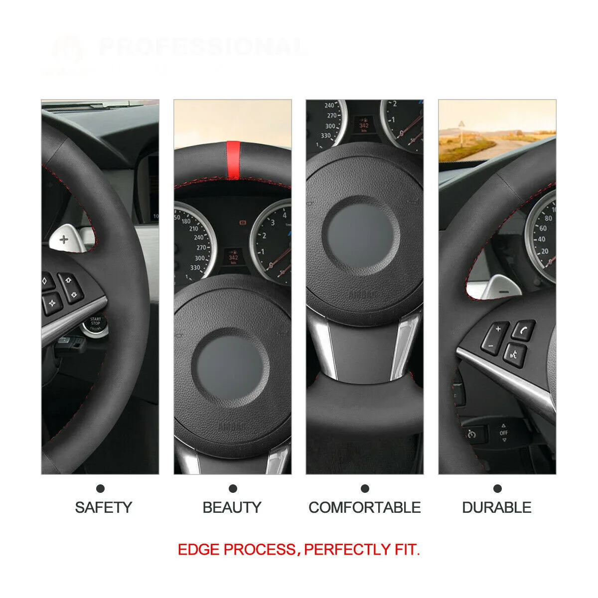 

Hand Stitch Black DIY Suede Steering Wheel Cover for BMW 5 Series E60 E61 2007-2010 / 6 Series E63 E64 2007-2010 Car Accessories
