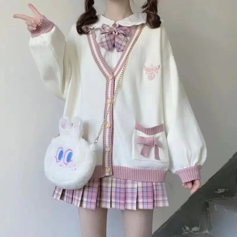 

Униформа JK для японских девушек Loli с V-образным вырезом, милый свитер, куртки, кардиган, женские костюмы для косплея в стиле школьного коллед...
