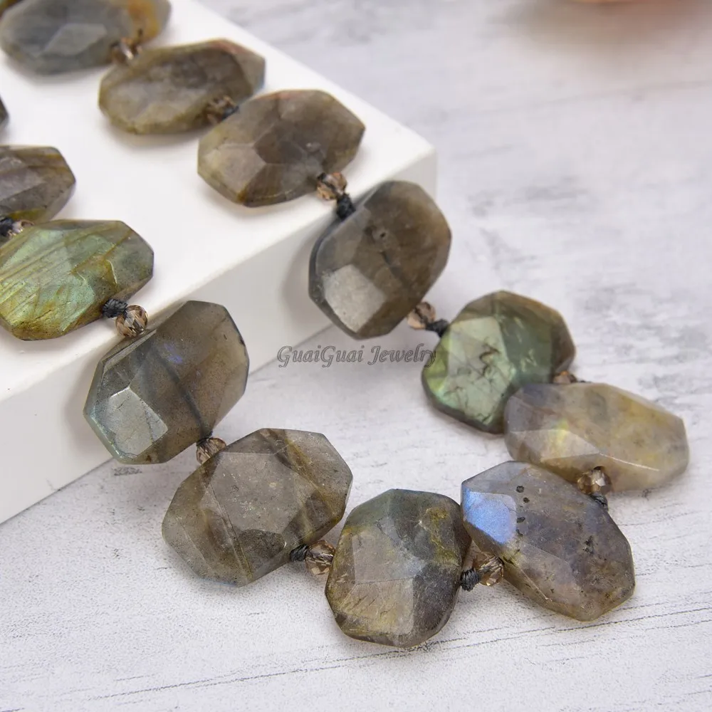 

GG Jewelry 19'' Natural Faceted Labradorite Nugget Rectangle Necklace