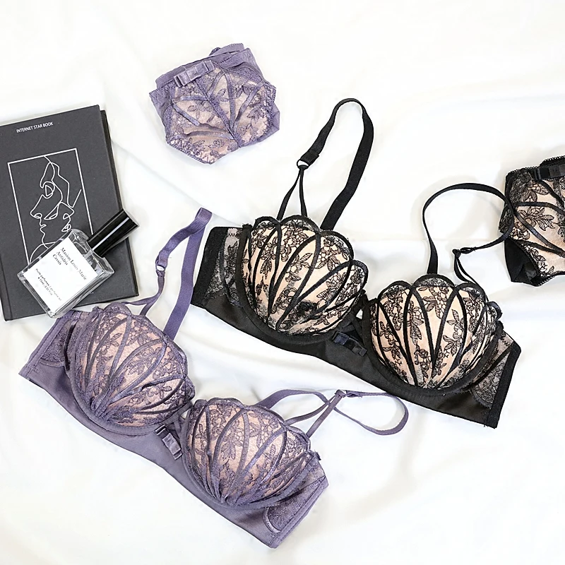 Новинка 2020 кружевное платье с вышивкой размера плюс бюстгальтер пуш ап нижнее