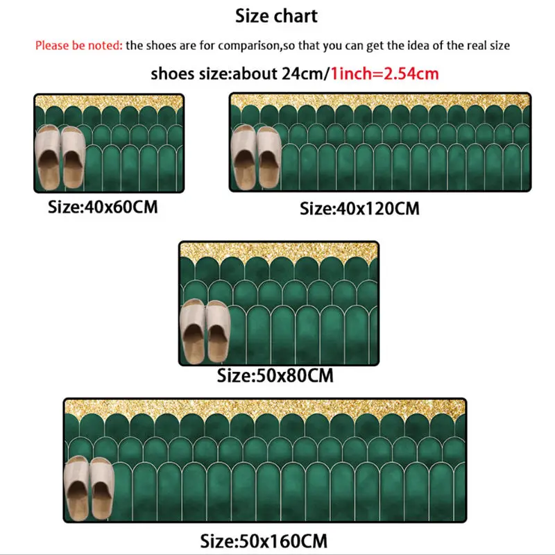 Скандинавский кухонный коврик с золотистым дном и изображением зеленых кактусов