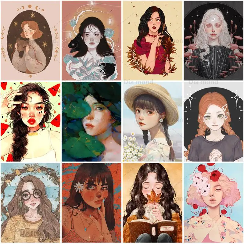 

5D DIY Diamond Painting Comic Full Square/Round Diamond Embroidery Cartoon Girl Portrait Mosaic Handmade Home Decoration