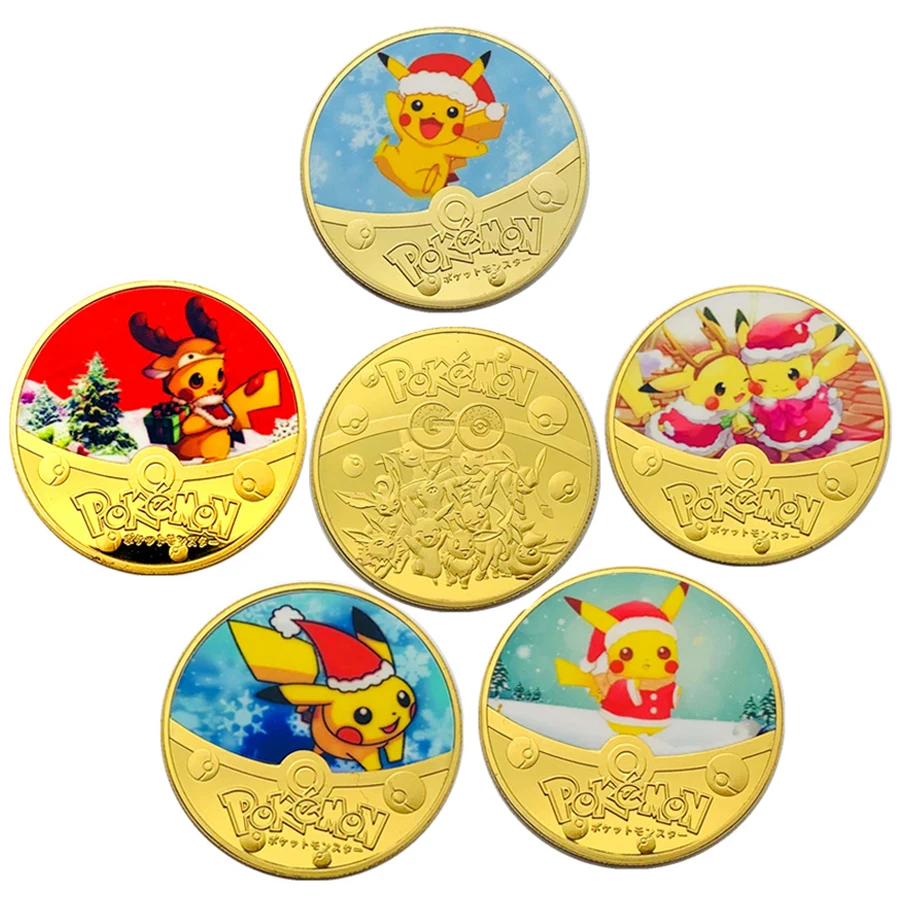 

Anime Pocket Monsters Gold Plated Coins Collectibles Japanese Cute Cartoon Poke-mon Commemorative Coin Christmas birthday gifts