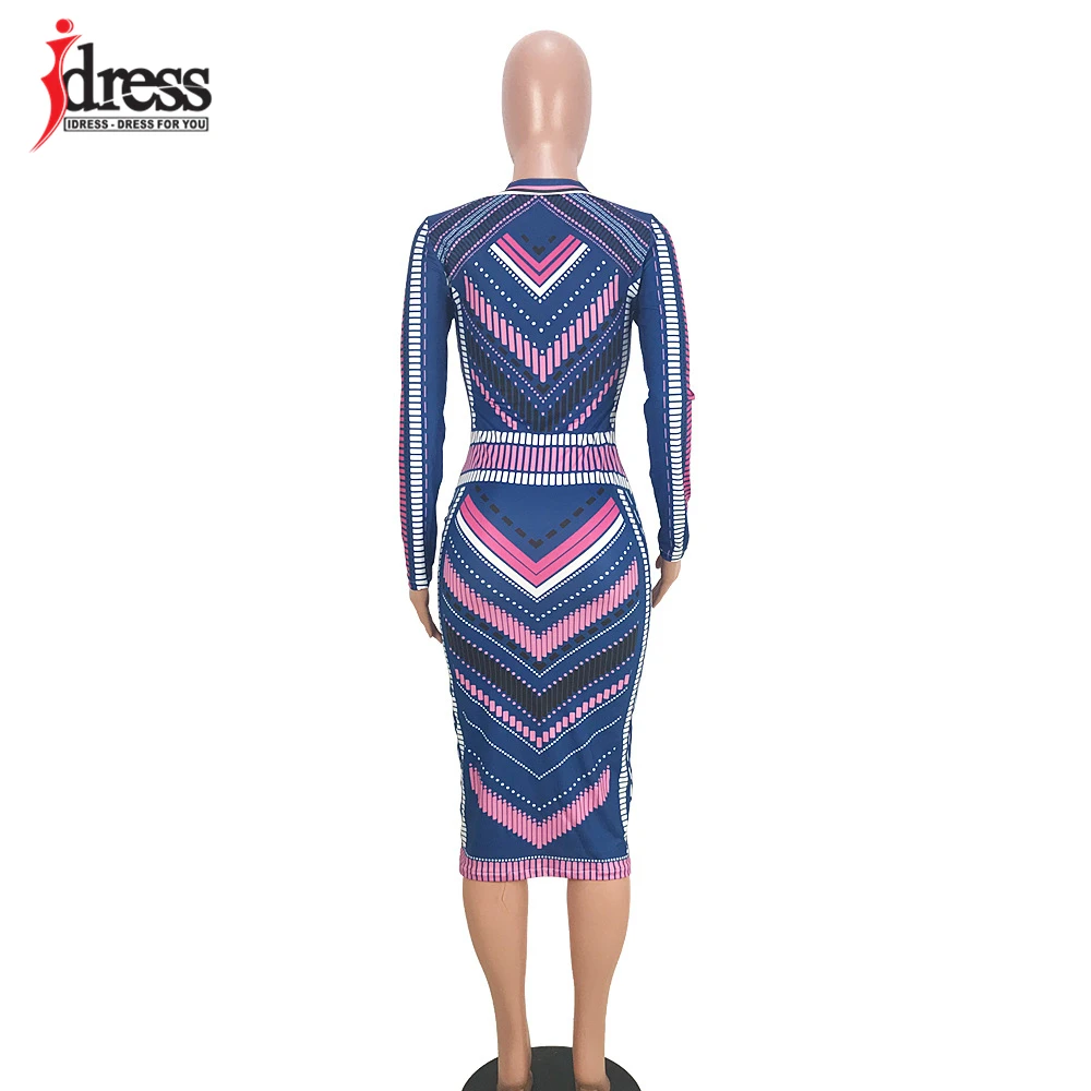Зимнее женское платье IDress с длинным рукавом, сексуальное, в полоску, с принтом, Осень-зима, до колена, Бандажное, для вечеринки, бодикон, Повседневное платье
