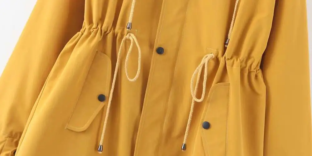 Женские повседневные плащи с капюшоном свободная молния ветровка шнурок талия