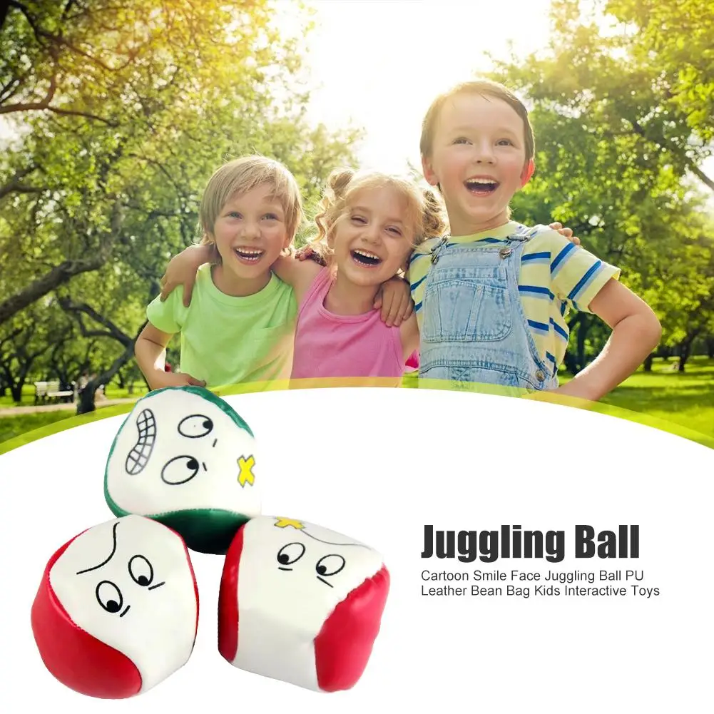 

Hot Sale Juggling Ball Delicate Design Cartoon Smile Face PU Leather Juggling Ball Bean Bag Children Interactive Toys
