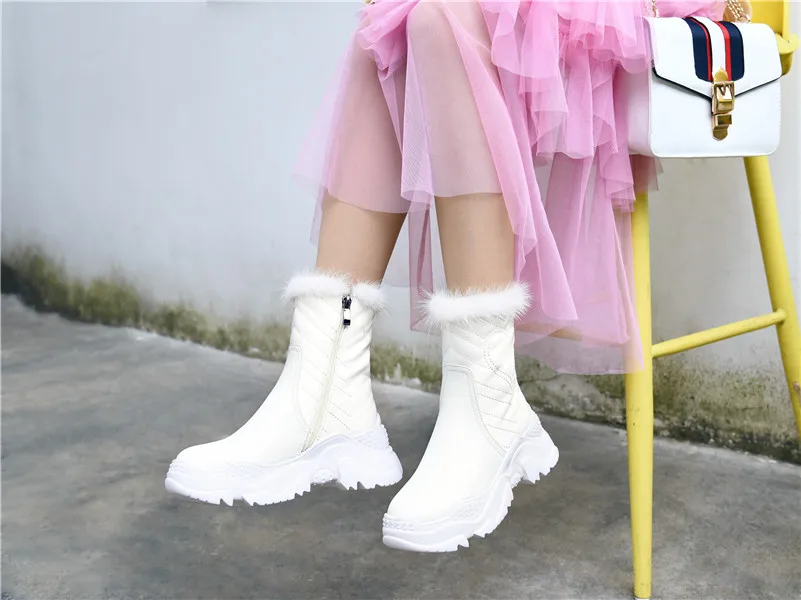 Meotina/зимние меховые ботинки; женские ботильоны из натуральной кожи на плоской платформе; теплая плюшевая обувь на молнии; женские размеры 34-39
