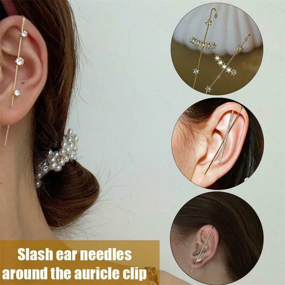 

Long Wrap Crawler Hook Earrings Women Bohemian Lightning Crystal Hanging Ear Piercing Needle Stud Earrings Jewelry