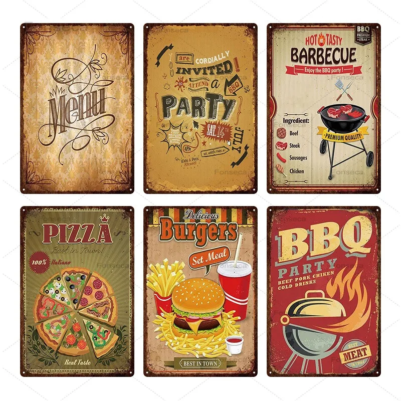 BBQ Meun Metal Sign Vintage Tin Plaque Wall Decor For Barbecue Bar Pub Kitchen Party Zone Signs Iron Paintin | Дом и сад