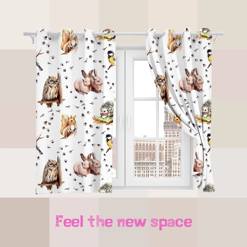 

Perforated Hook 3D Blackout Curtains Buff Rabbit Brief Cute Hare Custom Full Sunscreen Windows Bedroom Living Room Decoration