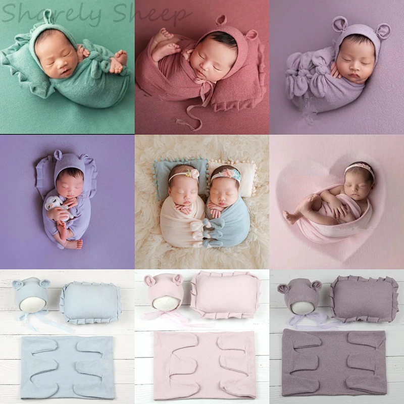 

Bows Wraps+Hat+Pillow Set Newborn Photography Props Infant Baby Boy Girl Photo Shoot Posing Wrap foto Shooting Props Accessories