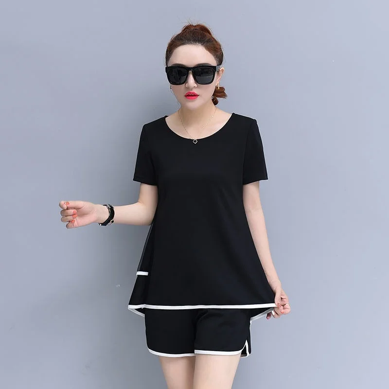 

Short Sleeve Top and Shorts Suits Two Piece Sets Pants Set Femme Womens Outfits 2021 Summer Clothes for Women Plus Size 5XL Y255