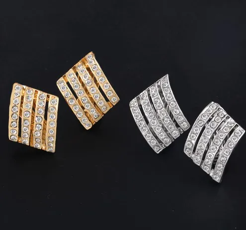 Разноцветные латунные серьги-клипсы с микрозакрепкой из фианита и кубического