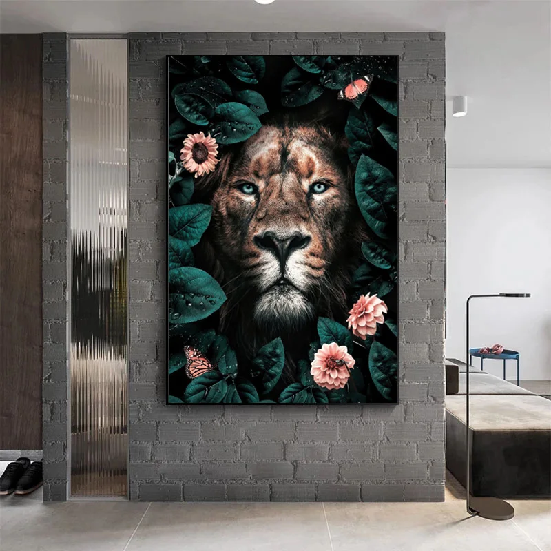 

Flower Animal Lion Tiger Leopard Abstract Canvas Painting Wall Art Nordic Print Poster Decorative Picture for Living Room Decor