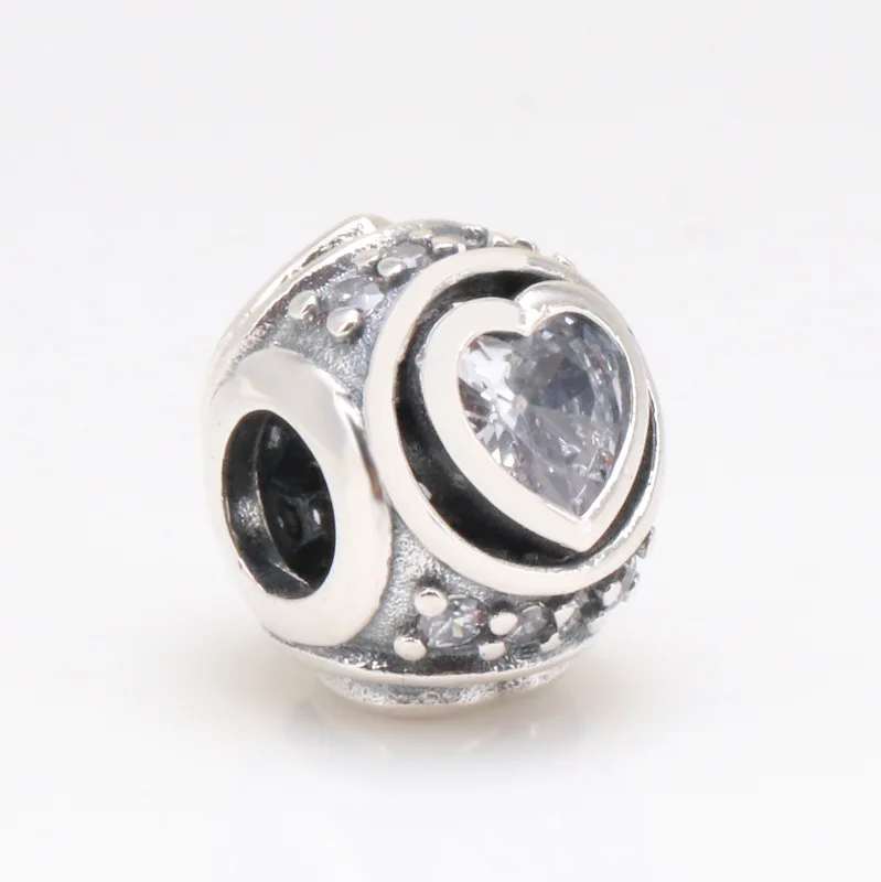 

Amas Valentine's Day S925 Sterling Silver Sublime Heart Inlaid Zircon Beads Fit Original Bracelets Women Jewelry Gifts