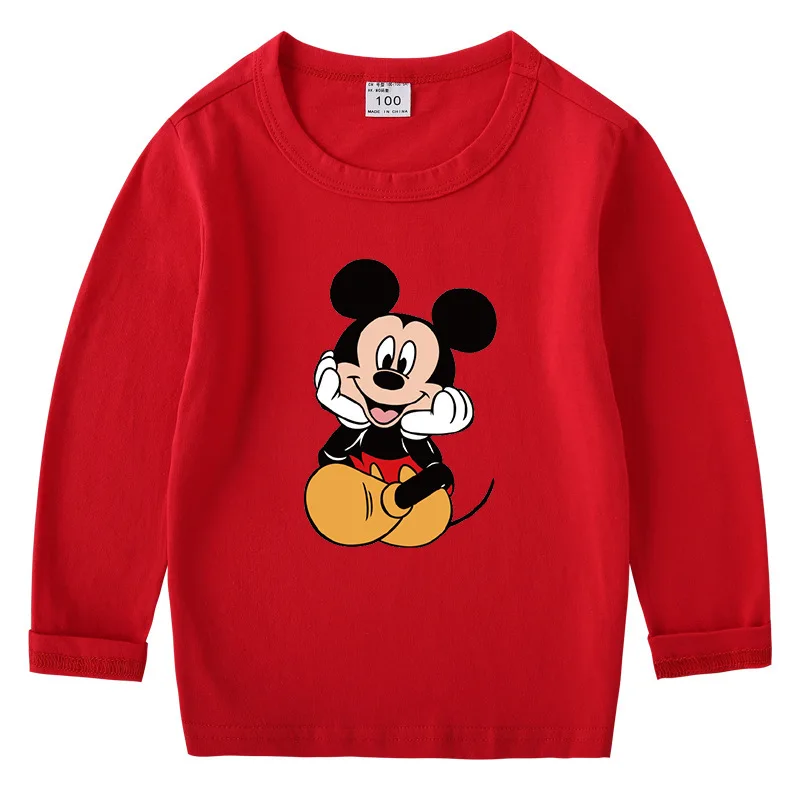 Детская Хлопковая футболка с длинными рукавами и изображением Микки Мауса | Мать