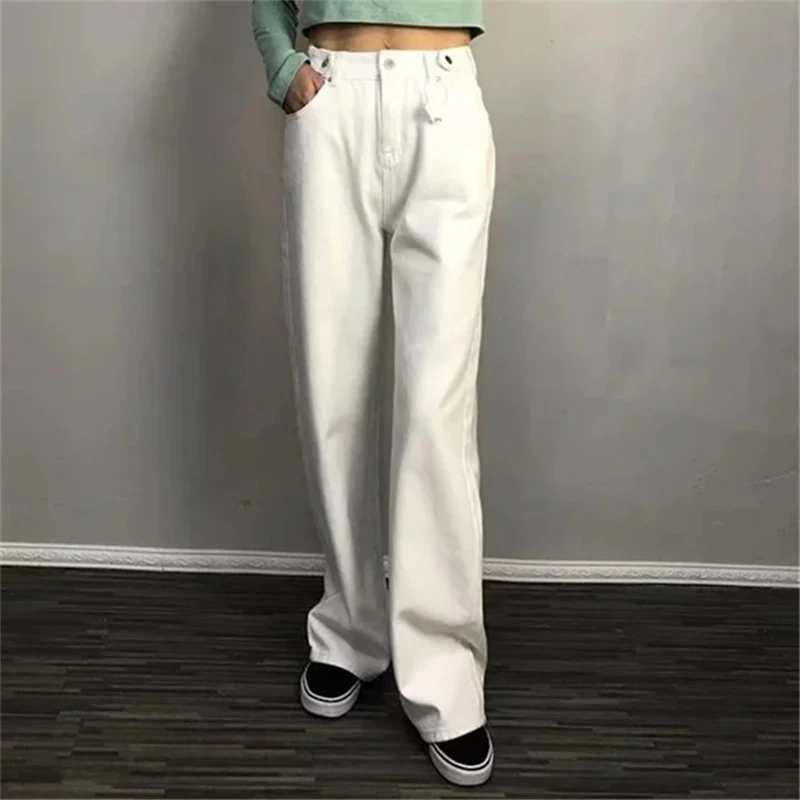 

High Waist Waist Mop Jeans for Women New Korean Style Versatile Casual Straight Leg Mop Non Stretch Straight Leg Fashion Pants