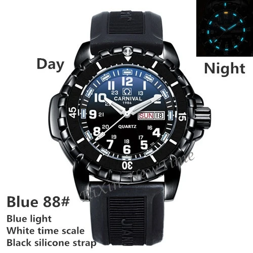 Blue88 silicone whit Водонепроницаемые 200 м T25 Тритий Светящиеся Часы мужские военные дайвинг Спортивные кварцевые мужские часы топ bland роскошные швейцарские часы Ronda - Цвет: Blue88 silicone whit