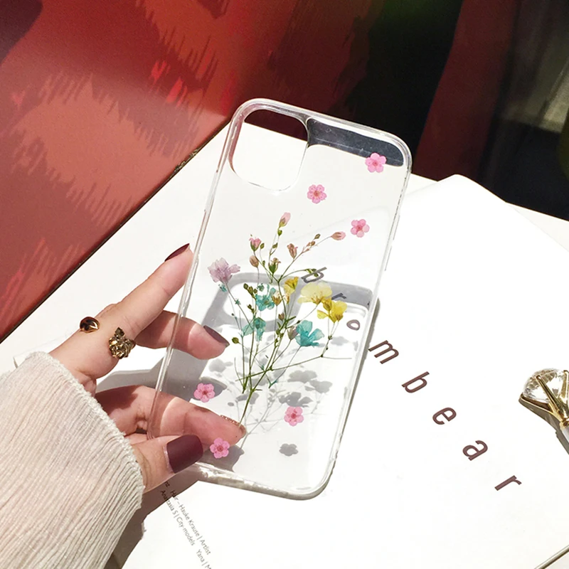 Qianliyao сушеные настоящий цветок чехол для iPhone X XS Max XR ручной работы мягкий 7 8 плюс 12