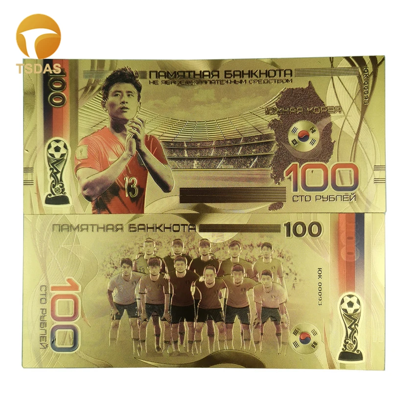 10 шт./лот русские банкноты футбольные 100 рубль в 24K позолоченные бумажные деньги
