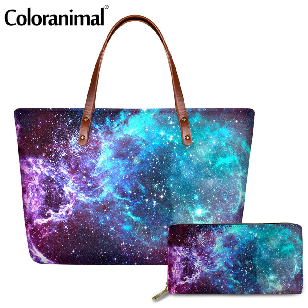 Цветные сумки-тоуты с цветным изображением Галактики для женщин большие сумки на